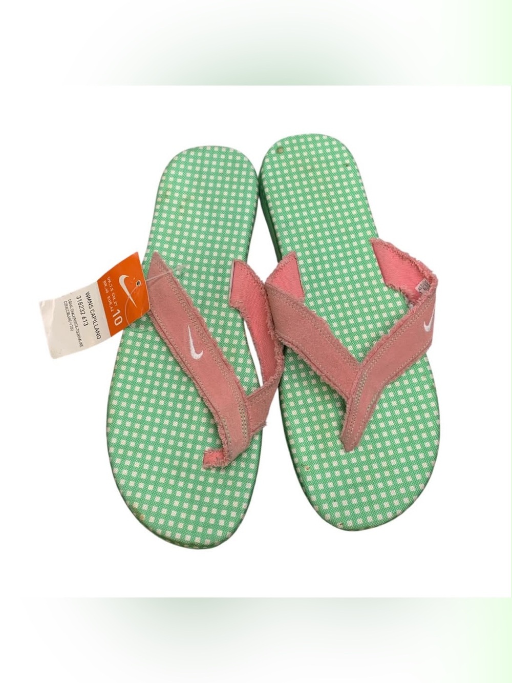 Nike NWT Pink Strap Green Checkered Flip Flops S10